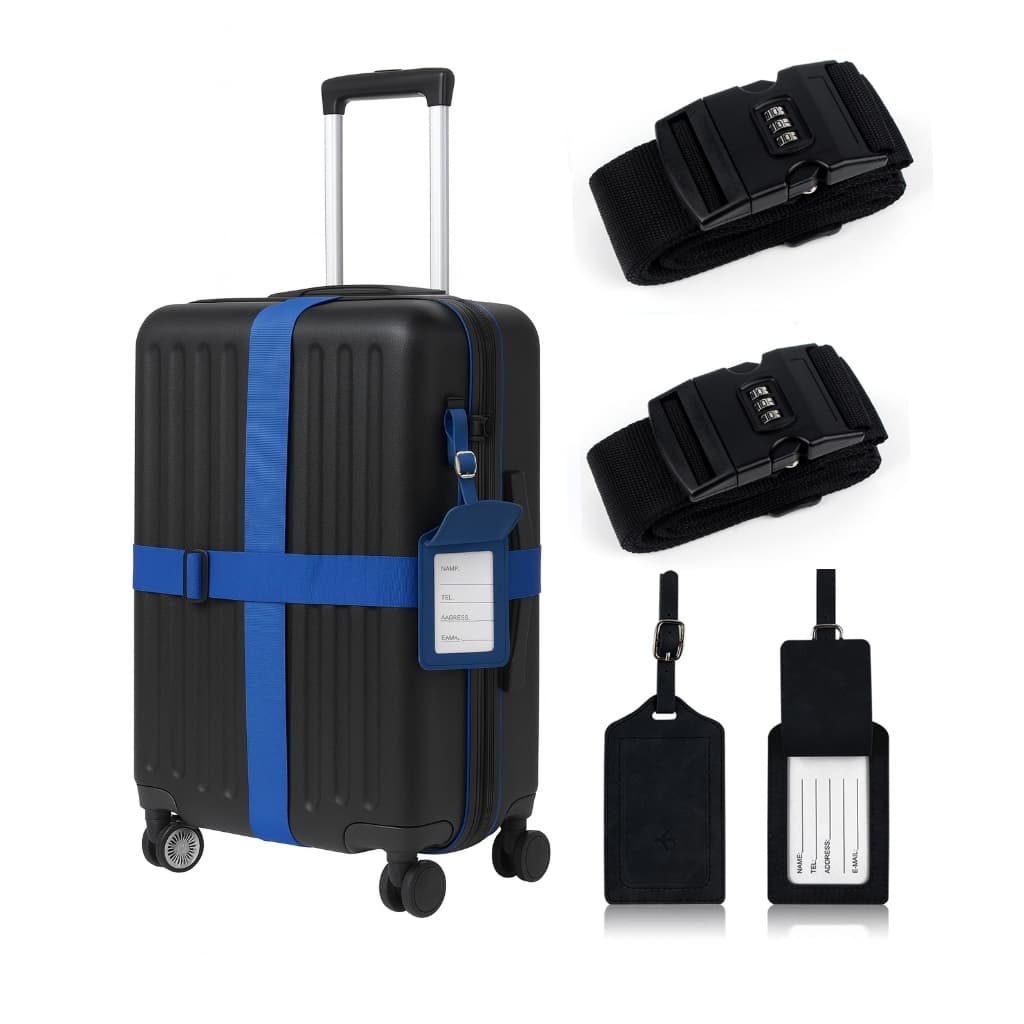 Kit 2 Cinta de Mala Segurança com Senha + 2 tag Identificador 190cm Viagem Proteção Bagagem