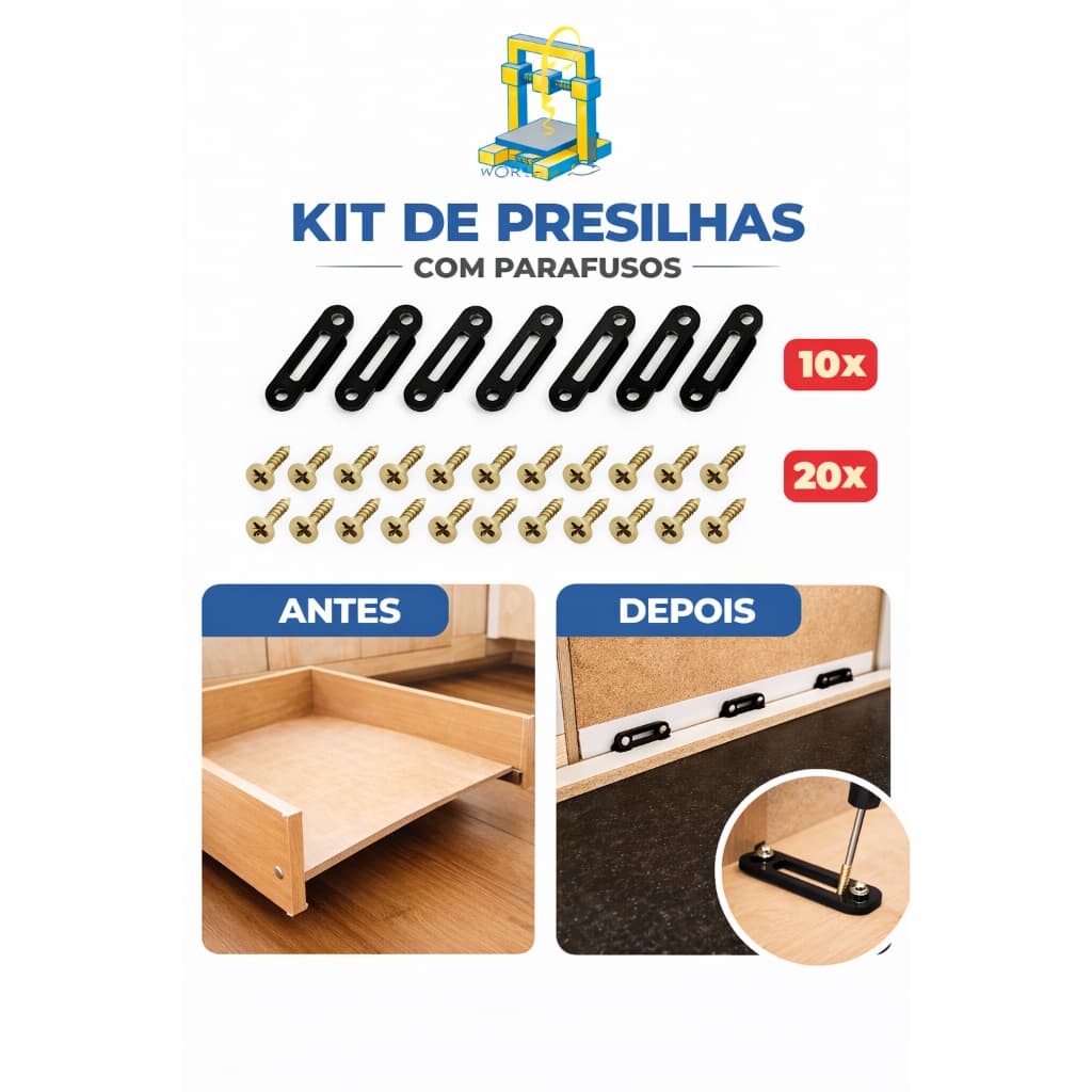 Kit 10 Presilhas Salva Fundo de Gaveta Reforçadas - Fácil Instalação