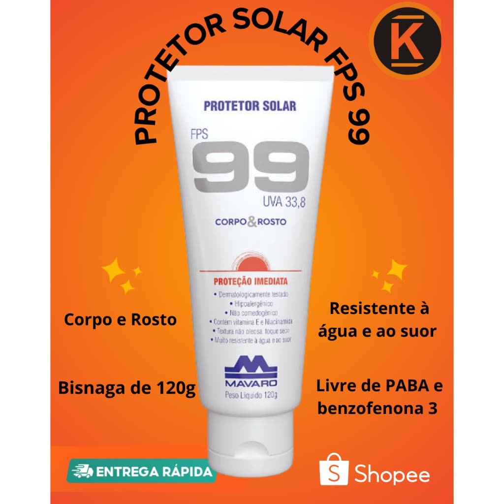 Creme Protetor Solar Fps 99 Corpo E Rosto 120g Mavaro
