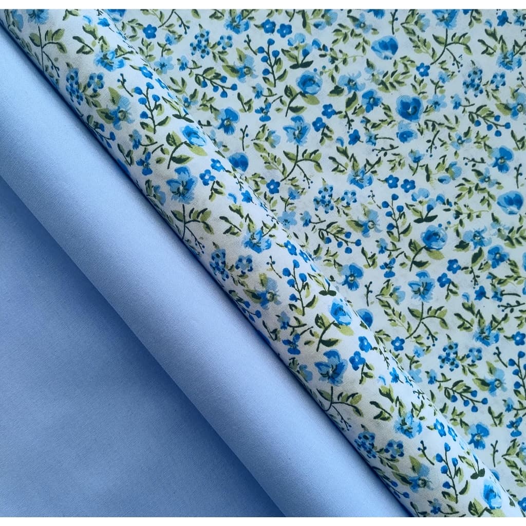 Kit Composê 2 Cores de 50cm x 1.50mt Tecido Tricoline Floral 100% Algodão