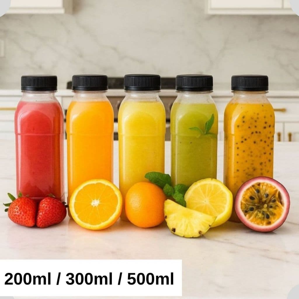 10 20 30 Garrafa Pet Plástica Tampa Com Lacre 200ml / 300 / 500ml Descartavel Suco Chocolate Coco detox