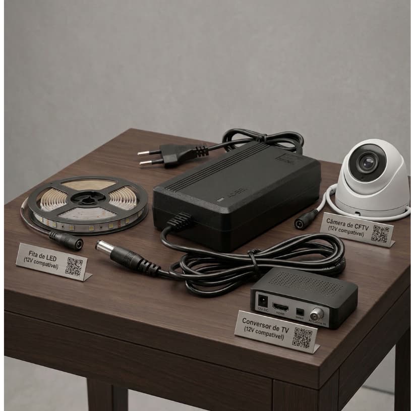 Fonte 12v 5a Bivolt Preta 5 Amperes Plug P4 Fita Led Cftv Cameras Profissional Estabilizada Carregador 12 Volts