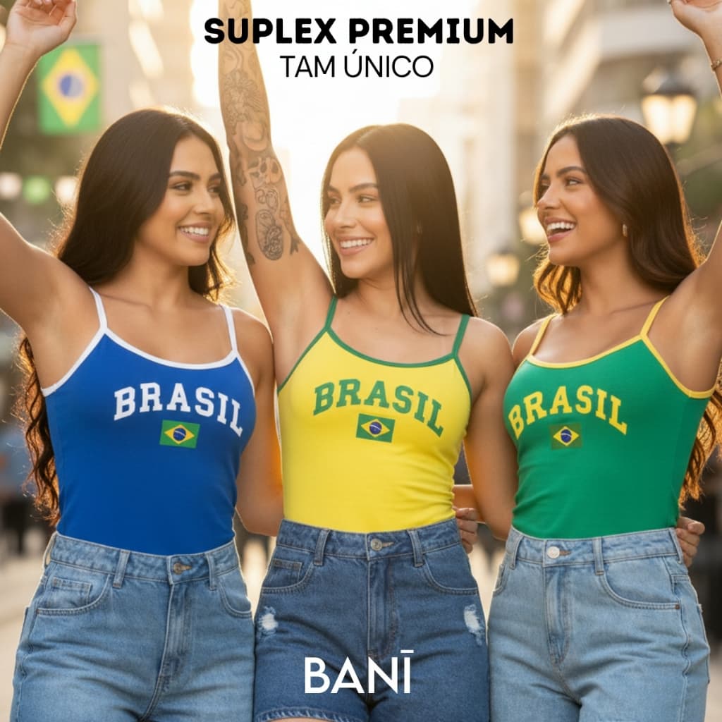 Regata Alcinha Brasil Suplex Baby Look Moda Gringa Copa Do Mundo Feminina Não Transparente Tam Único