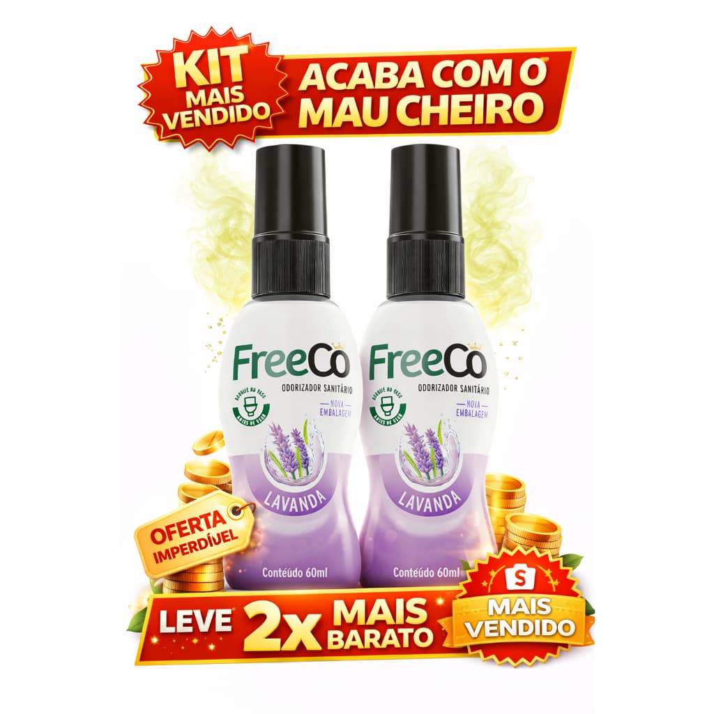 Kit FreeCô Lavanda | Elimina Mau Cheiro Banheiro Instantâneo 🚫 Spray Sanitário Promoção