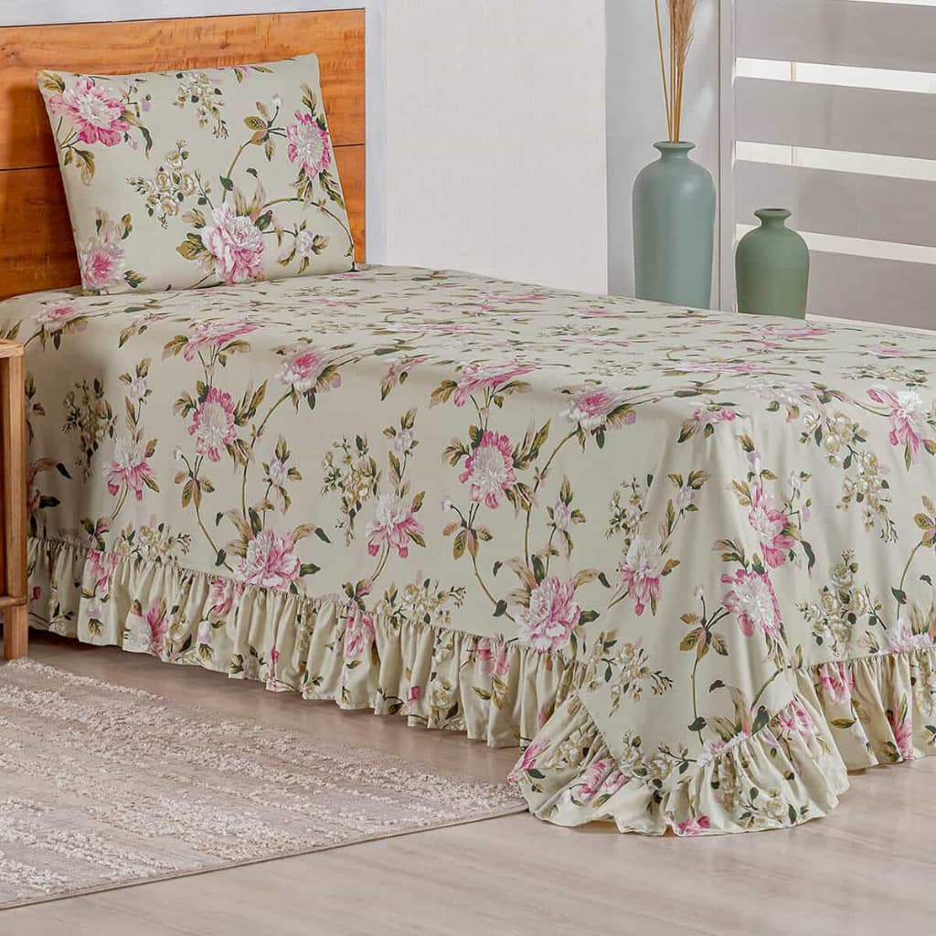 Kit Colcha Cobre Leito Solteiro 400 Fios Toque Macio 2 Peças com Porta Travesseiro