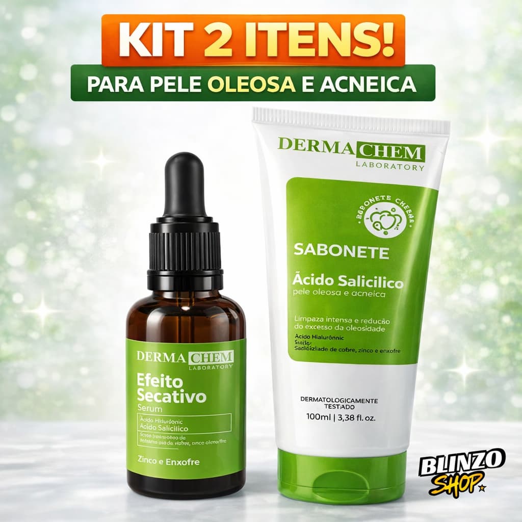 kit Sérum Secativo + Sabonete Anti Acne Dermachem 30ml | Reduz Espinhas, Cravos e Oleosidade