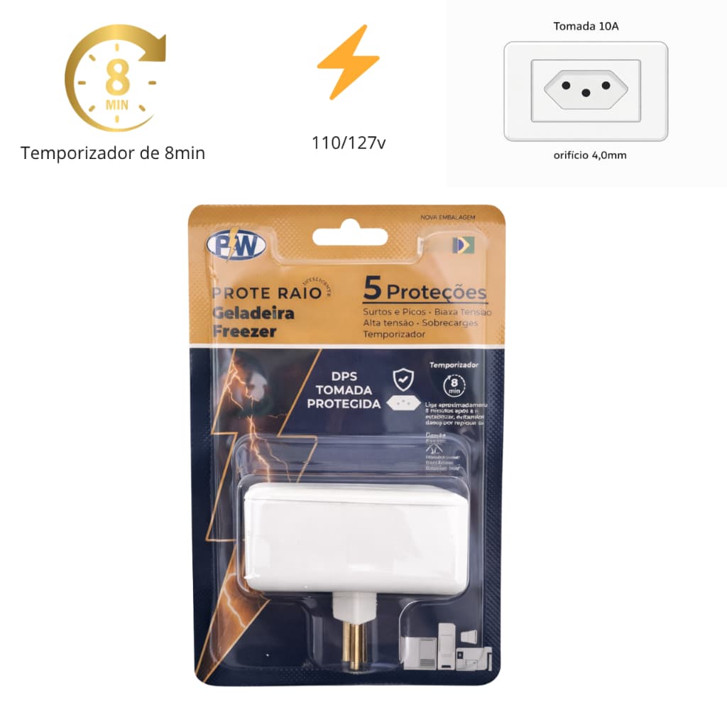 Protetor Contra Raios Surtos 5x1 Geladeira E Freezer 110v Proteção Mais Vendido
