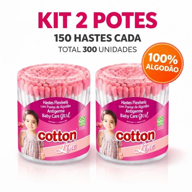 Hastes Flexíveis 02 Potes C/ 150 Hastes Cada - Cotton Line