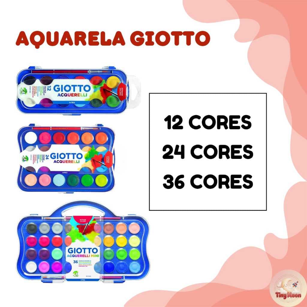 Aquarela Giotto Estojo 12 a 36 Cores 23mm Com Pincéis Para Adulto E Crianças