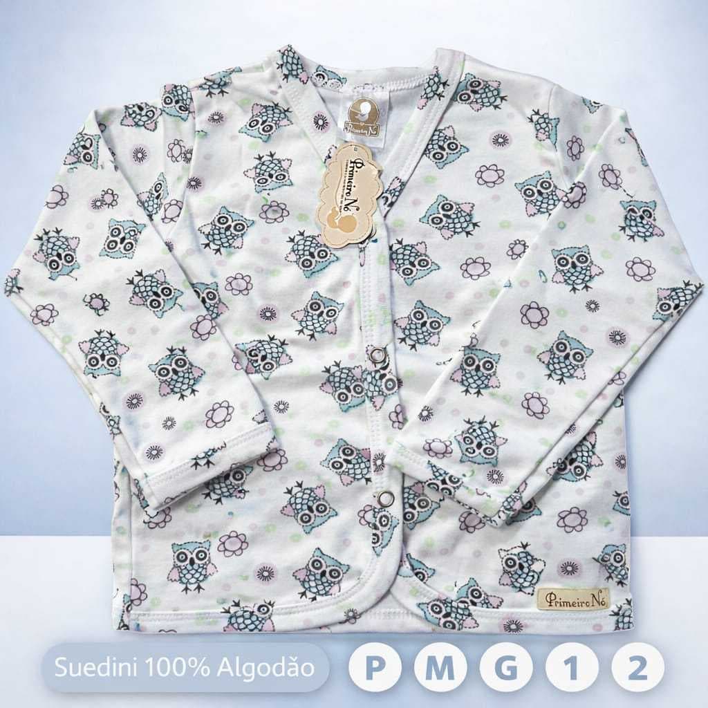 Casaquinho Bebê Suedine 100% Algodão Estampado Corujinha – Conforto e Maciez (P ao 2)