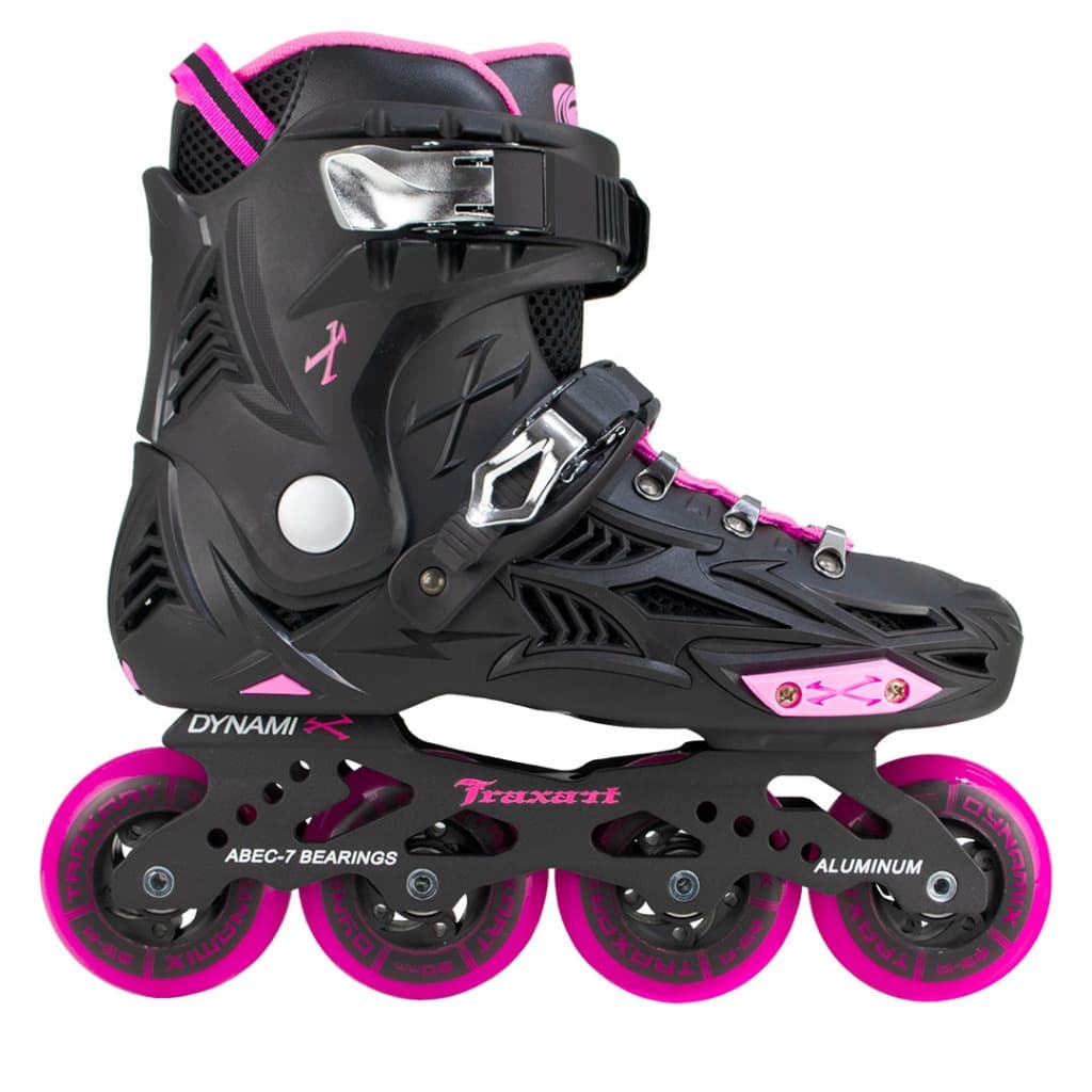 Patins Iniciante Inline Roller Traxart Dynamix Rosa Hardboot Profissional Roller Feminino Mulher