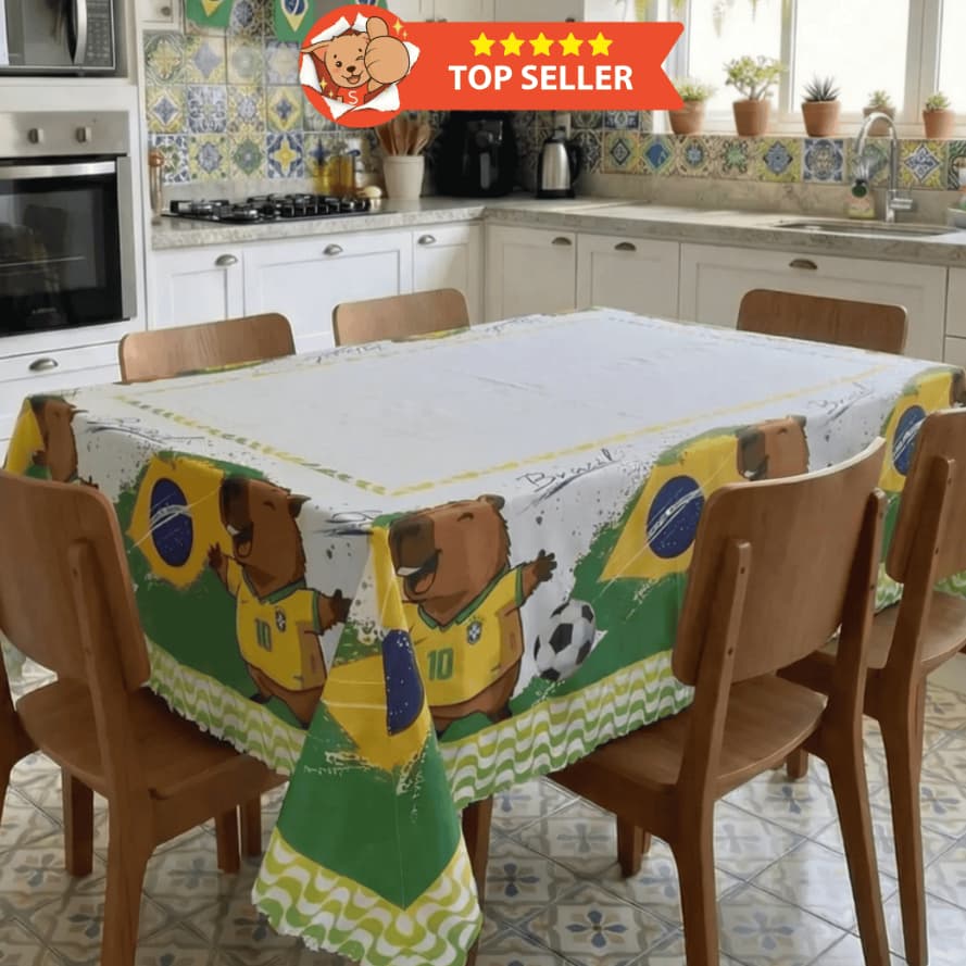 Toalha de Mesa 6 Lugar BRASIL Estampada Retangular Luxo | Tecido Premium | Alta Qualidade