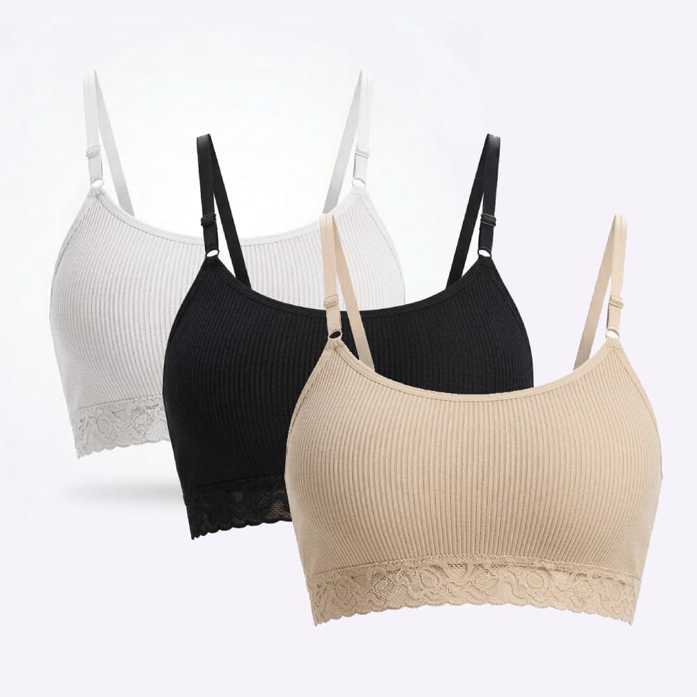 Kit 2 ou 1 Sutiã com Bojo Removível sem Aro Canelado Alça Regulável Confortável com Alta Sustentação
