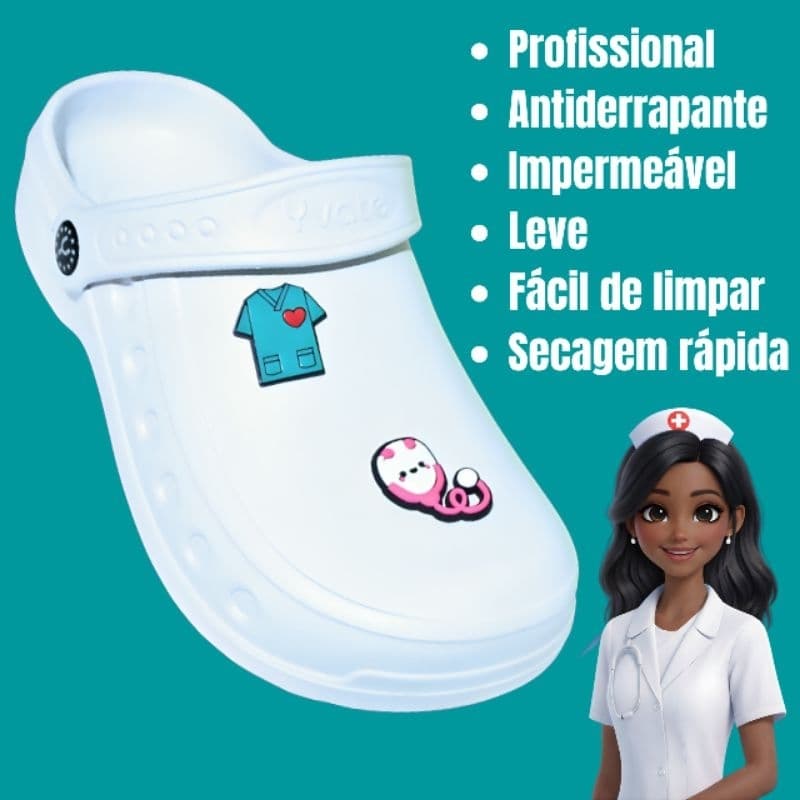 Sapato HOSPITALAR Branco EPI Fechada Enfermagem Profissional Saúde Antiderrapante Fácil de Lavar Leve (Babuche Fechada)