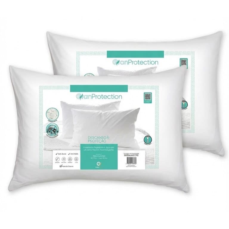 2 Travesseiros Antialérgico Impermeável 50x70Cm Suporte Medio GranProtection