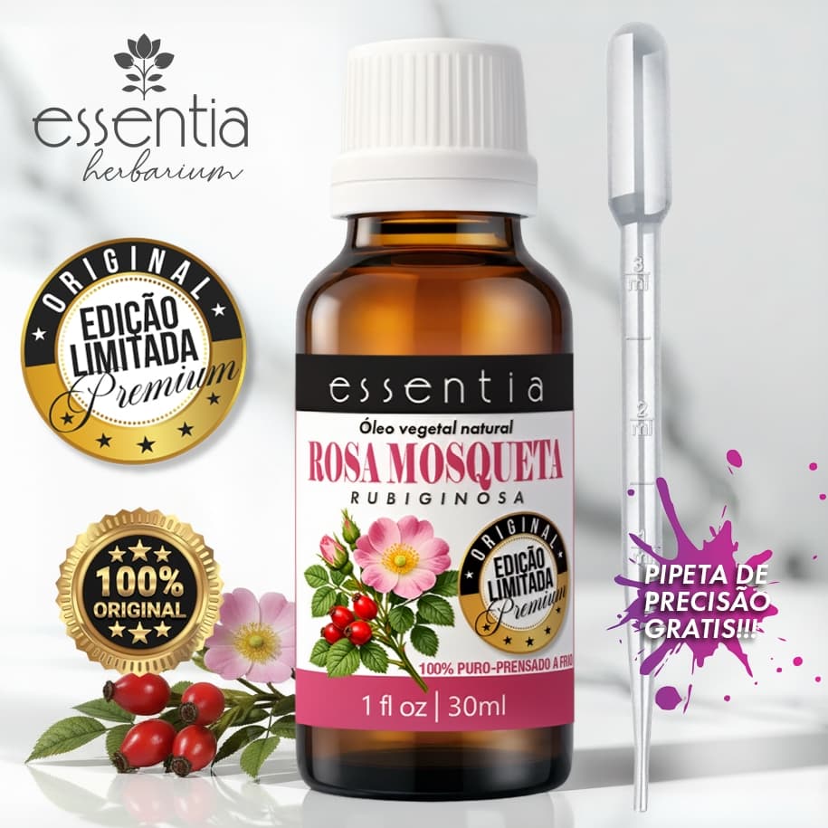 Óleo de Rosa Mosqueta Puro 100% – Clareia Manchas, Cicatrizes, Estrias e Rejuvenesce a Pele