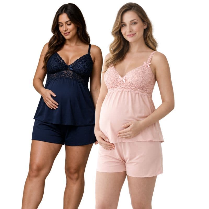 Kit  2 Conjuntos Pijama de Amamentação Short Doll Pós parto Maternidade Conforto