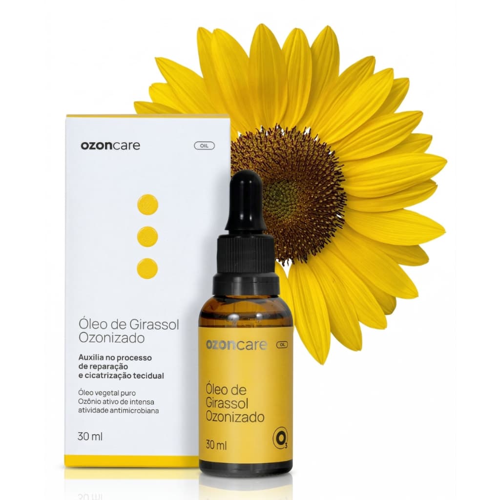 Óleo de Girassol Ozonizado 30ml Ozoncare 100% Puro, Natural e Vegano Cuidados Diários com a Pele