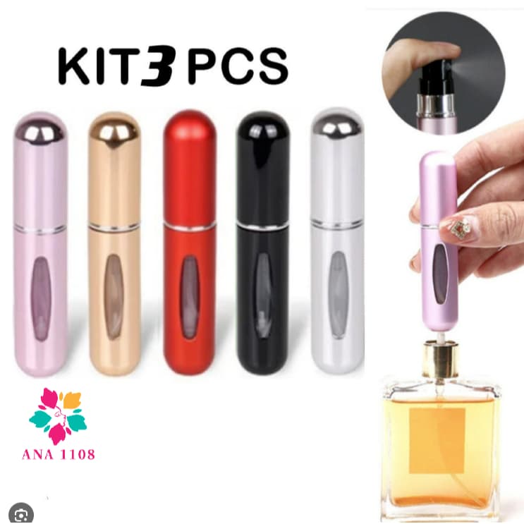 ANA 1108 KIT 3 Pcs Porta Perfume Recarregavel Portatil Spray 5ml