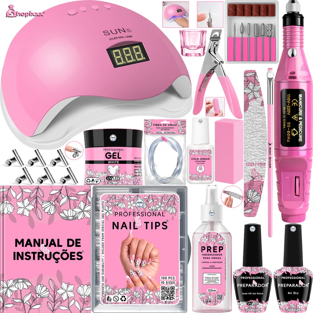 Kit Unha Gel Completo Cabine Sun 5 48W Digital Lixadeira Elétrica Caneta Pedicure e Manicure Alongamento De Unhas