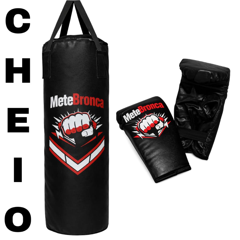 Kit Saco De Pancada 90cm Cheio + 1 Par De Luvas Muay Thai Treino Boxe Mete Bronca