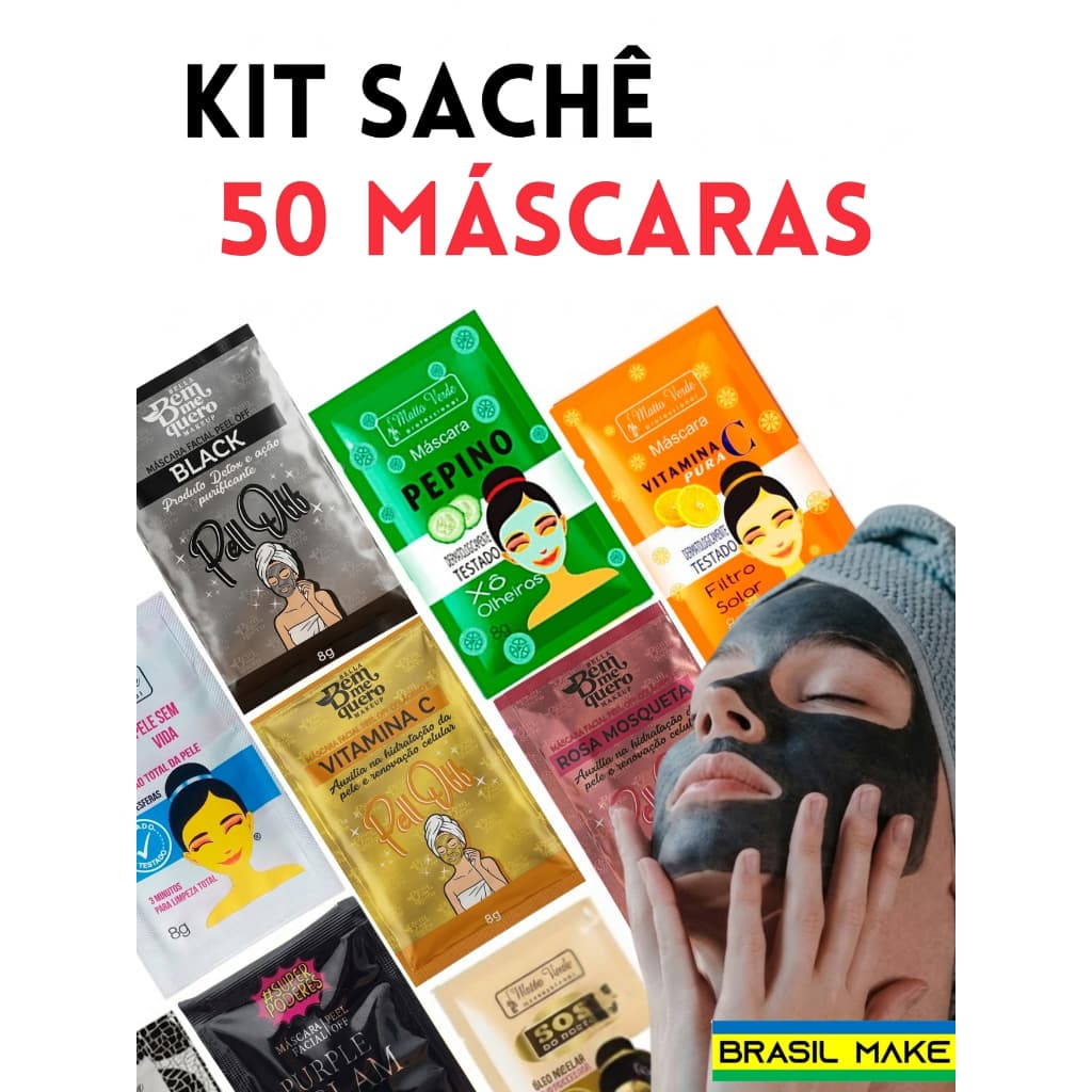 Kit com 50 Unidades  Sache Máscaras Cremes Faciais Limpeza Facial Skin Care
