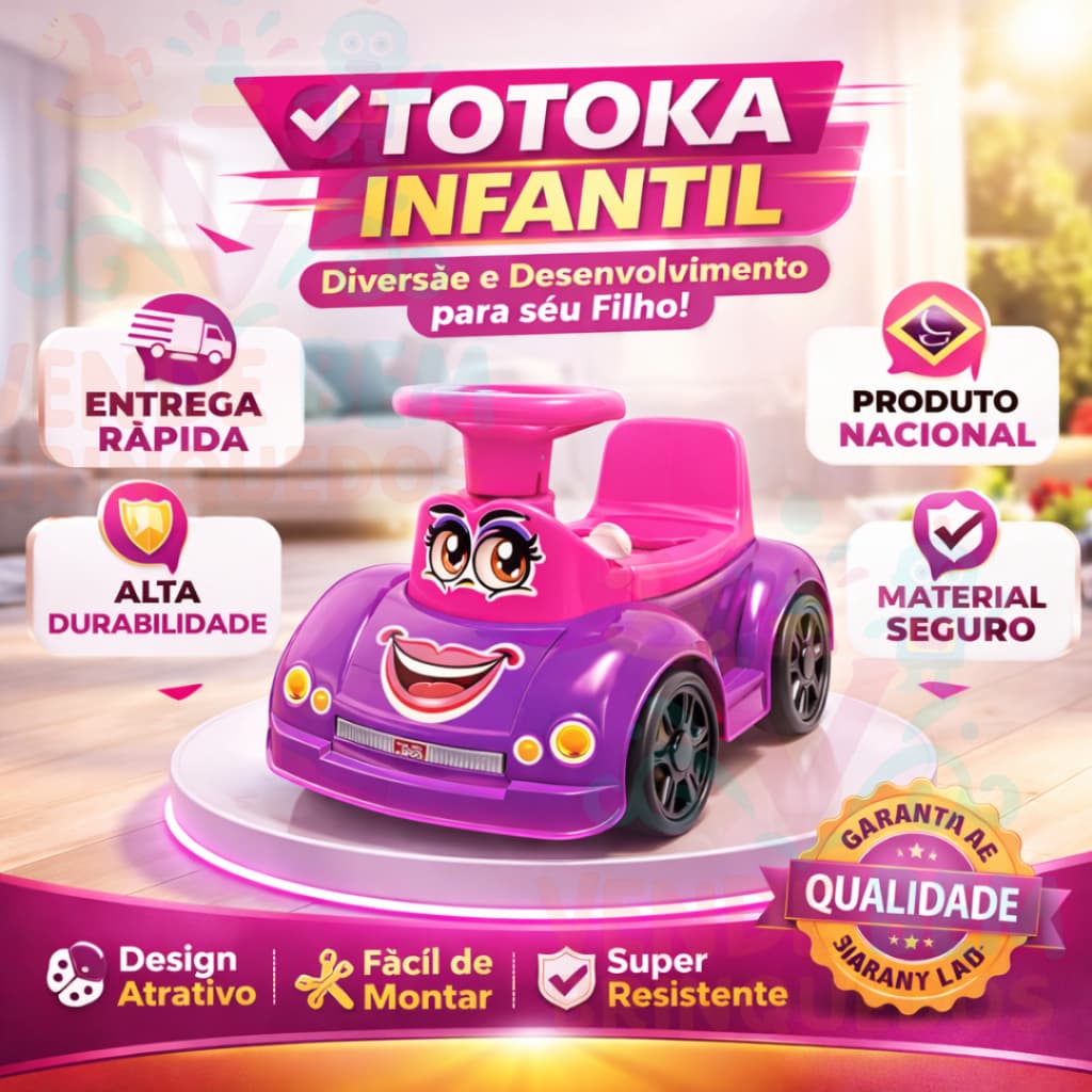 Andador Infantil Totoka Roxa com 4 Blocos de Encaixe Buzina Porta-Malas para +18 Meses Suporta 40kg