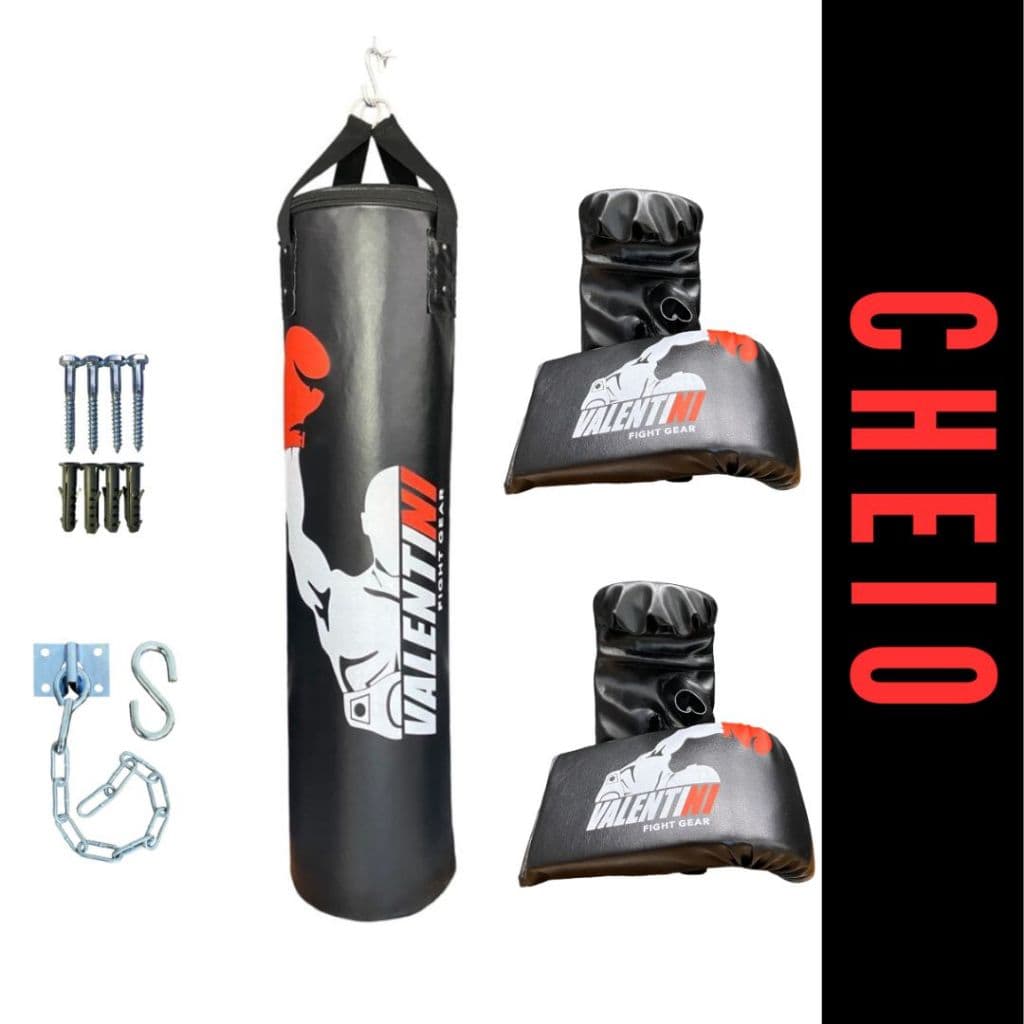 Saco de Pancada VALENTINI 120 cm  CHEIO - Treino Boxe Muay Thai  + 2 PAR DE LUVA BATE SACO + SUPORTE TETO