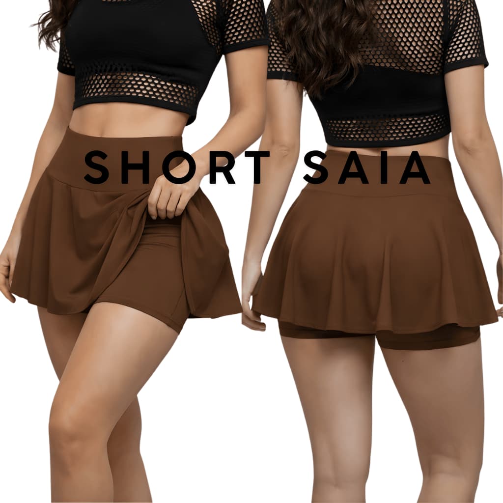 Short Saia Academia Feminino Cintura Alta Suplex Rodado Fitness Tapa Bumbum P AO GG