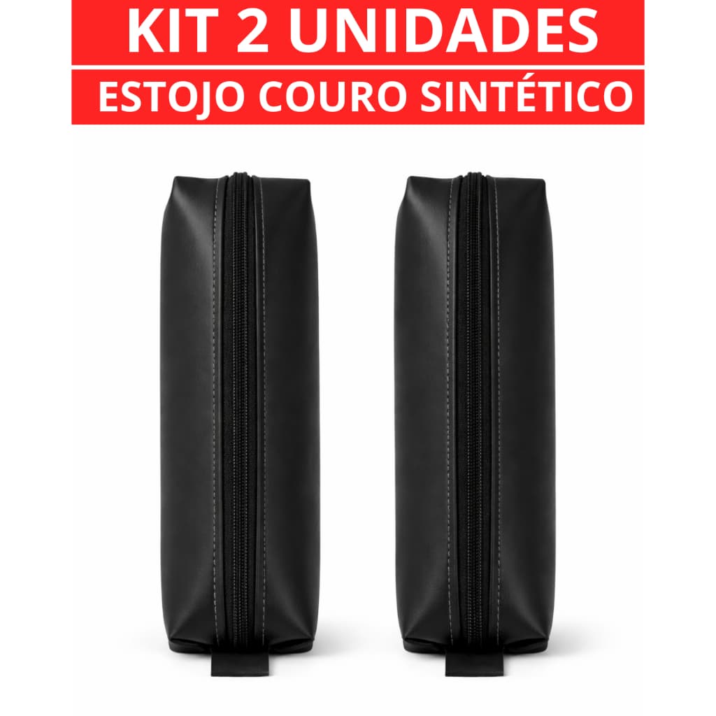Kit Estojo Escolar Couro Sintético Faculdade Organizador Grande Compacto Multiuso Material Feminino Masculino
