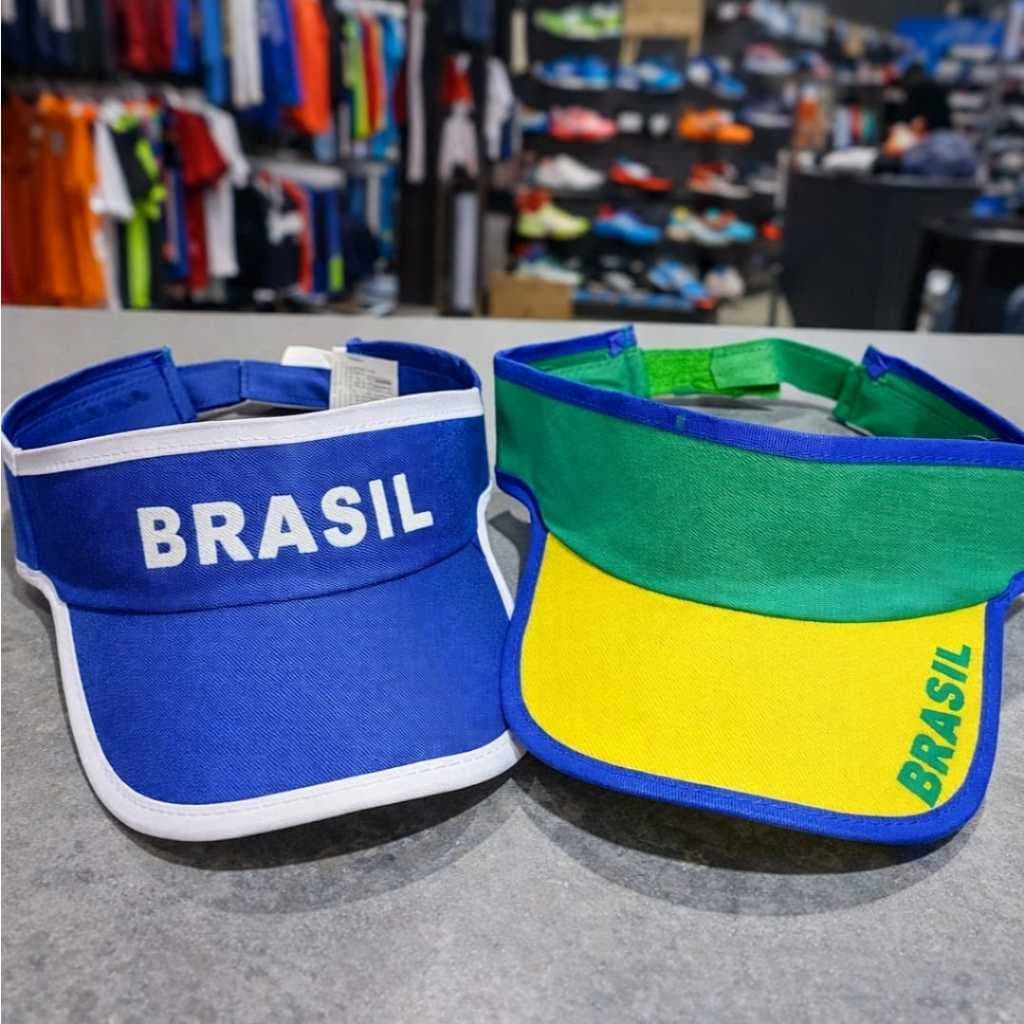 Viseira Copa do Mundo Masculino e Feminino Torcida do Brasil Esportiva Tamanho Único Cores Azul e Verde com Amarelo