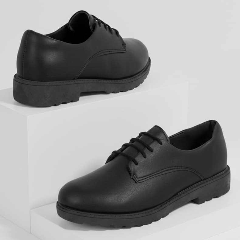Sapato Feminino Oxford Tradicional Preto Confortável com Cadarço Clássico Ref: 501