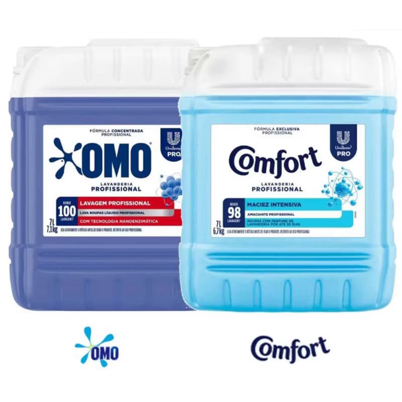 Lava Roupas Líquido Lavanderia Pro Omo 7L + Amaciante Lavanderia Pro Comfort 7L