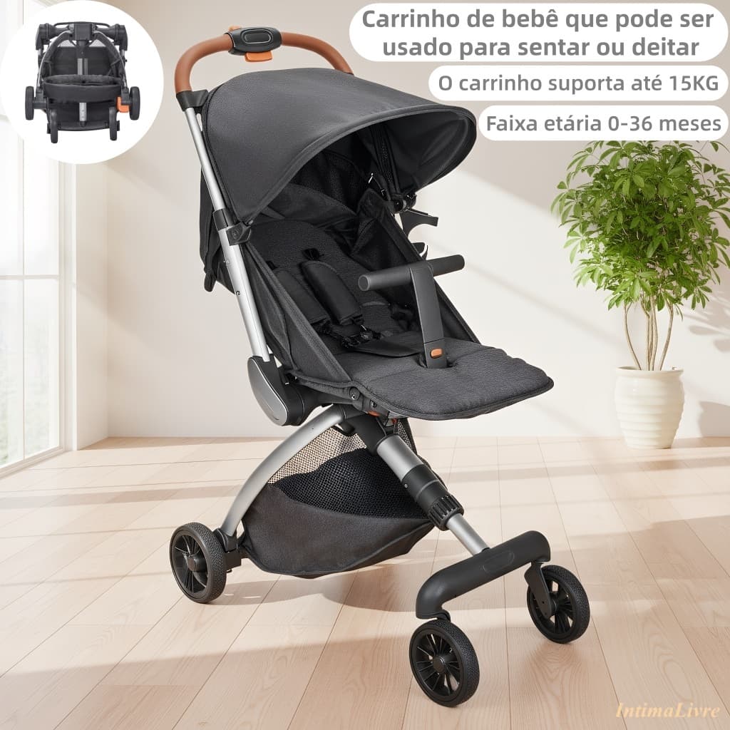 Carrinho de Bebê Dobrável Acolchoado com Assento Reclinável e Trava de Segurança Até 15 Kg