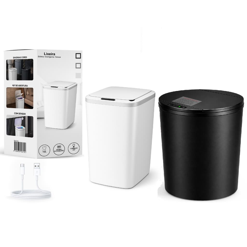 Lixeira com Sensor Automático Inteligente Abre Fácil em Toque Cesto Lixo Casa 16 Litros