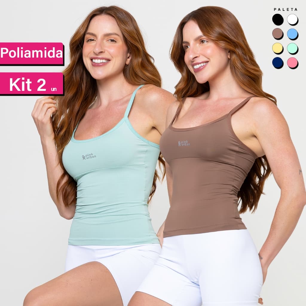 Kit 2 Regata Camiseta Alcinha Fitness Feminino Liso Poliamida Academia Verão Tank Top