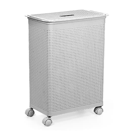 Cesto Roupeiro Modelo Rattan Com Rodinhas 50 Litros Preto Branco Marrom