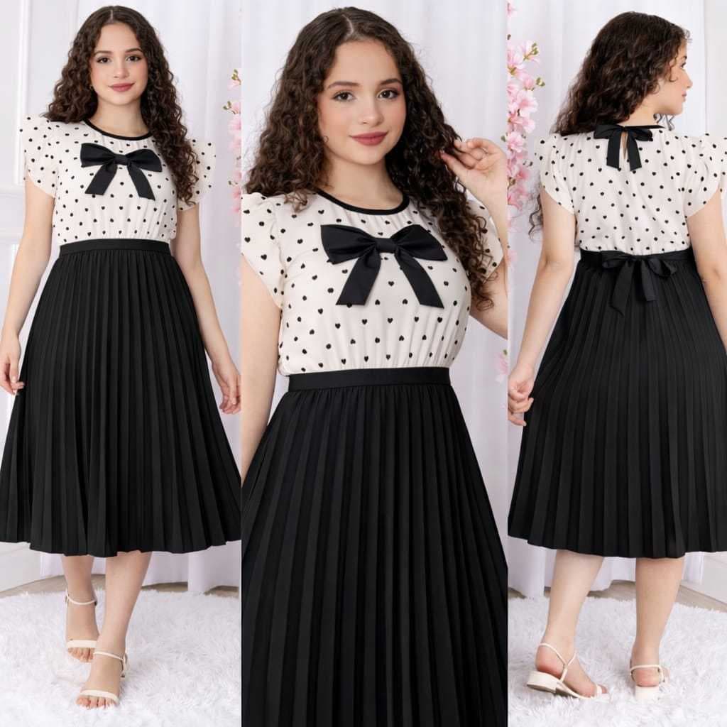 Vestido Infantil Juvenil Tendencia Saia Plissada Corpo estampa  Elástico na Cintura e Lazo