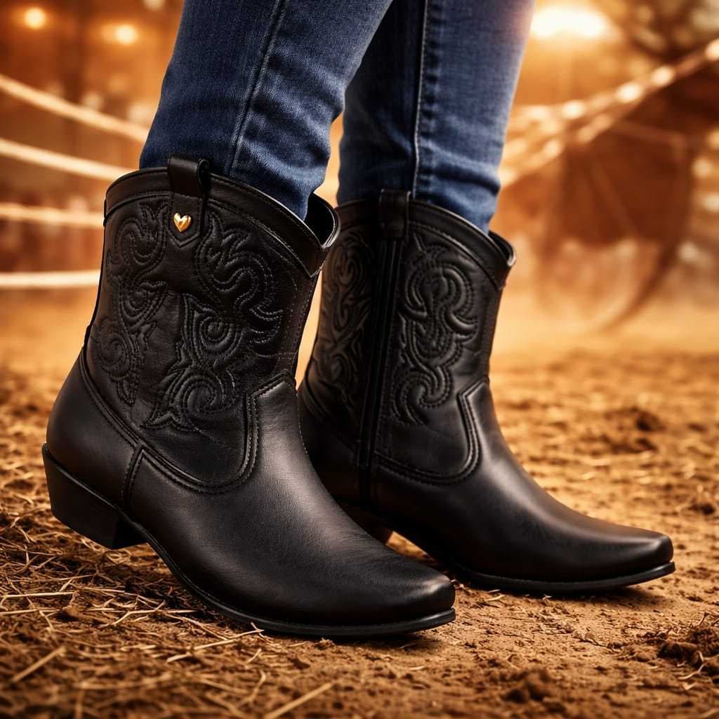 Bota Infantil Menina Texana Saltinho Bordada Cano Médio