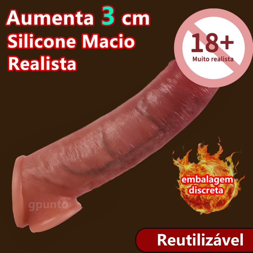 Capa Peniana Silicone Estimulador Clitoris Aumenta de 3cm, Camisinha Masculina Reutilizável sexy shop produto adulto