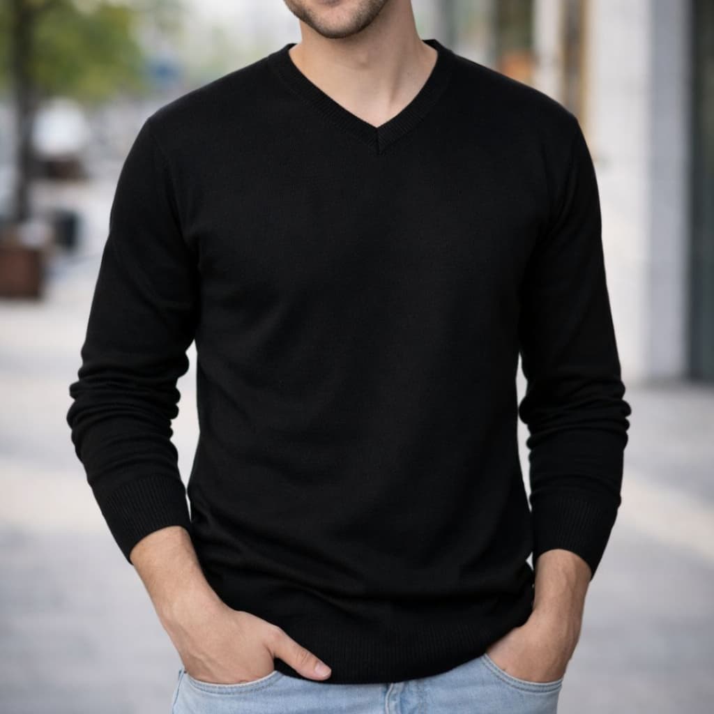 Suéter Masculino Gola V Blusa de Frio Masculina de Tricô Lã Manga Longa Malha Básica Social