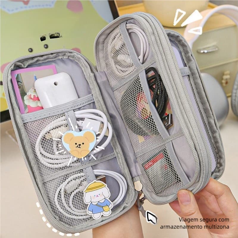 Necessaire Organizadora Portátil Premium - Bolsa para Celular, Cabos e Fios de Carregamento