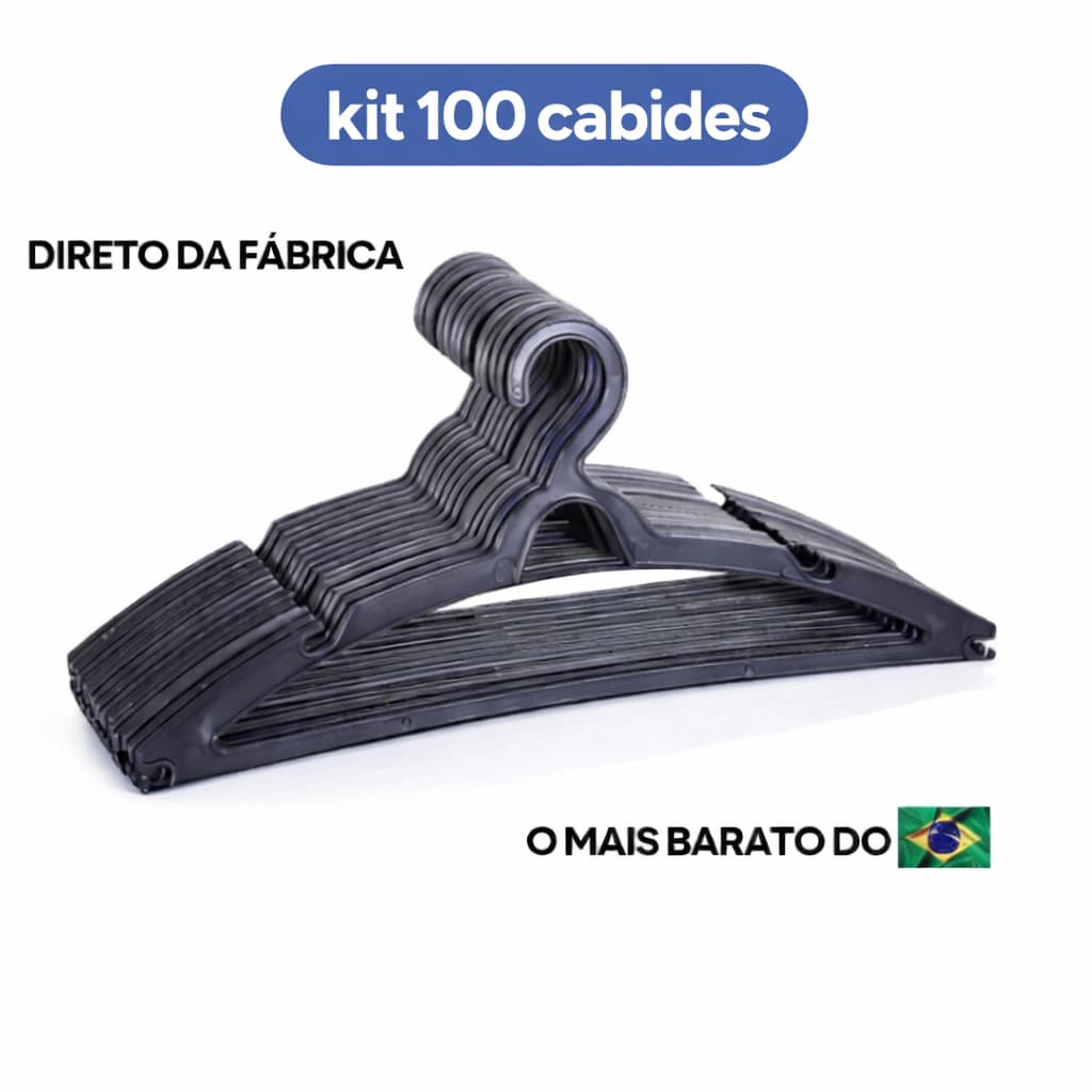 Kit 100 Cabides Adulto Preto Reforçado Organizador Roupas Arara Loja Varejo Atacado