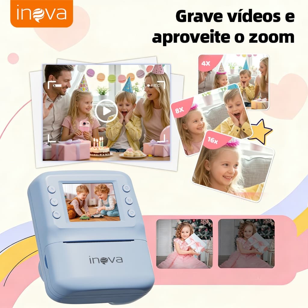 INOVA Câmera Infantil Inova Digital com Jogos Tela LCD Design Divertido para Crianças