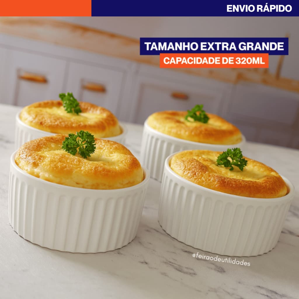 Kit Bowl Porcelana Cumbuca Extra Grande 320ml Ramequim para Porção Caldos Molhos Apto Forno Freezer