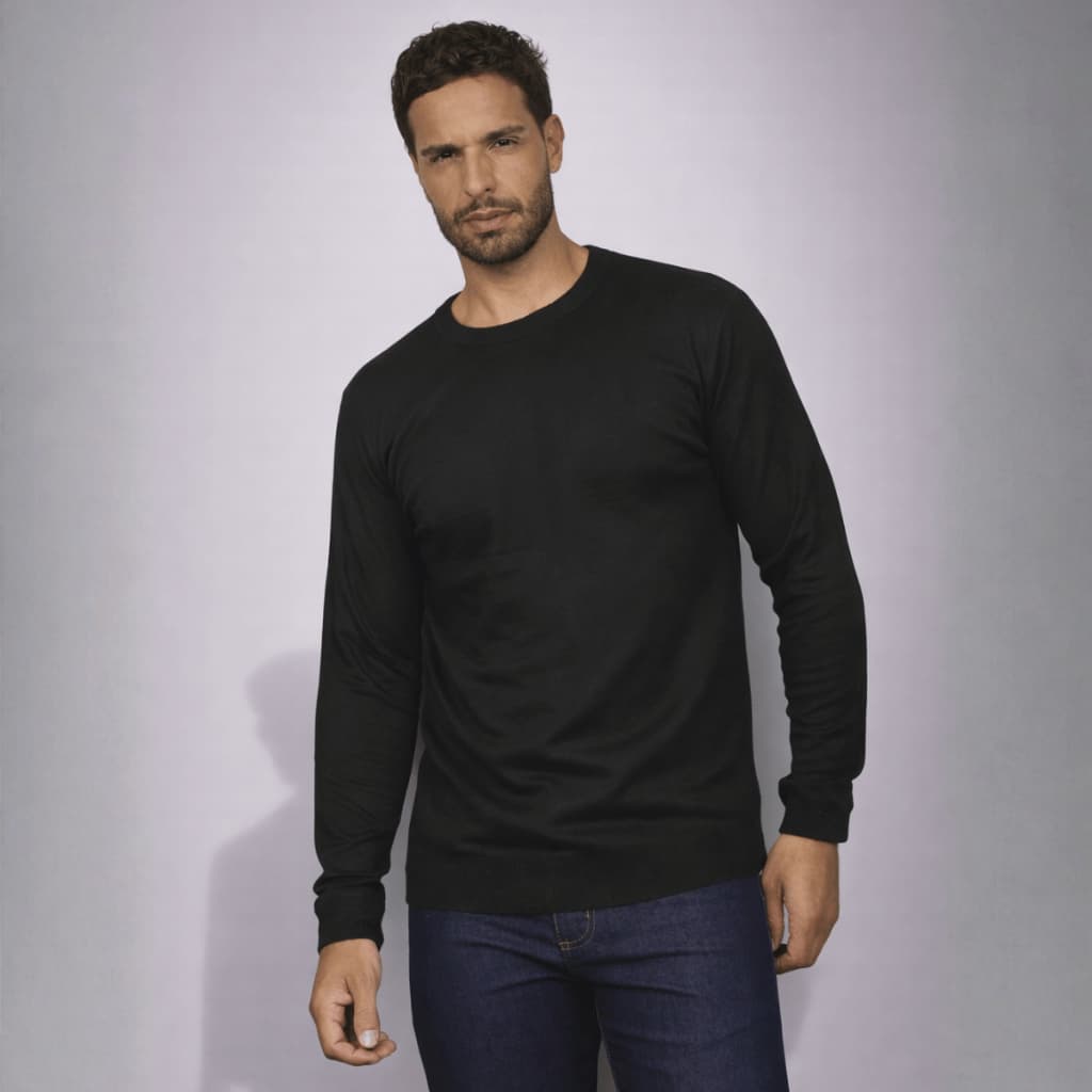 Suéter Canelado Masculino Gola Redonda Manga Longa Poliéster Sem Capuz Barra Canelada Casual