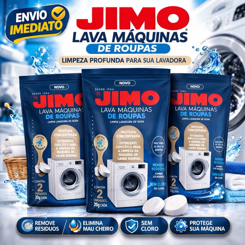 Jimo Lava Máquina de Lavar Roupa Pastilha 20g - Kit C/ 2, 4, 6 e 8 Un - Remove Odor Sem Cloro