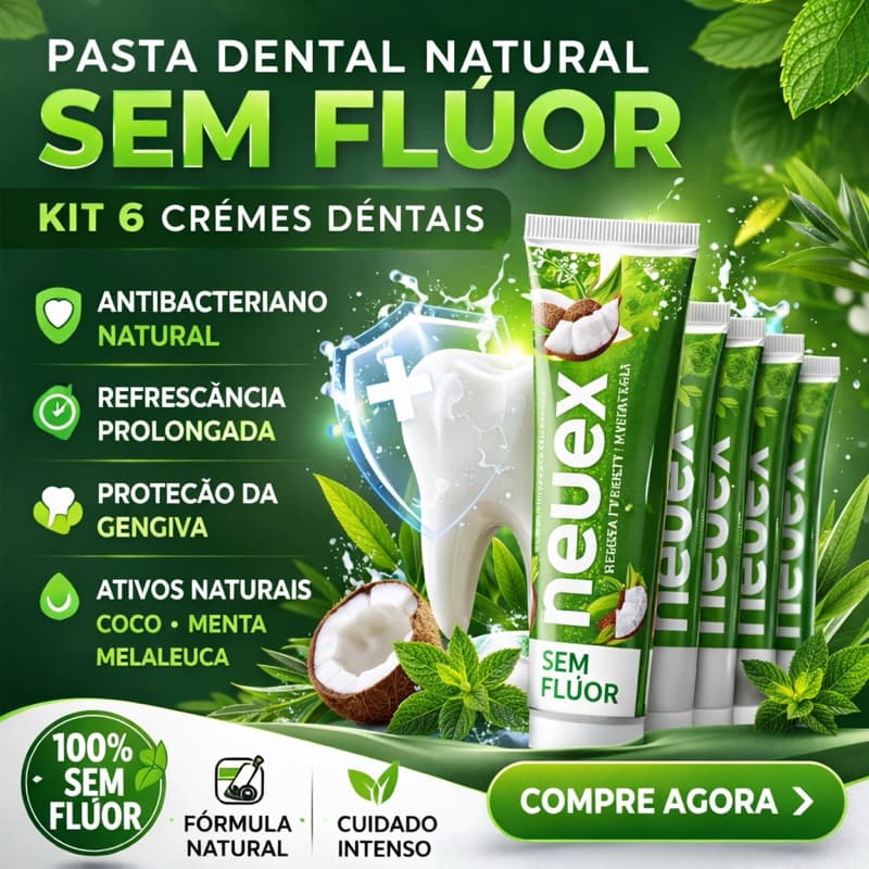 Kit 6  Creme Dental 90gr Antibacteriano Natural sem Fluor -|Coco ,Menta, Melaleuca| PROTECAO COMPLETA DA GENGI|VA