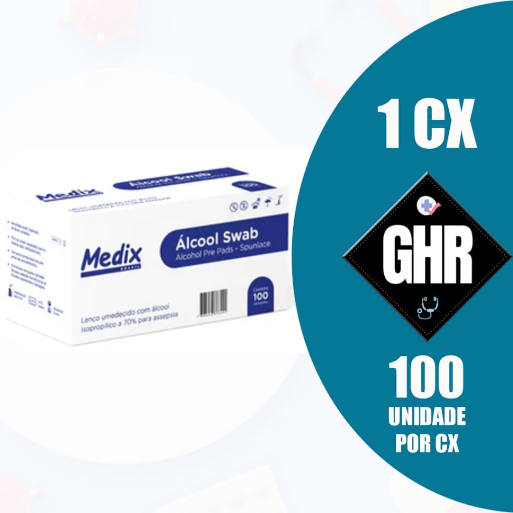 Álcool Swabs 70% Lenços CX C/100UNI - MEDIX
