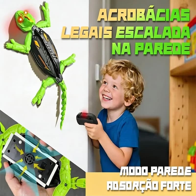 Novo Modelo Brinquedo Lagarto Escalador Recarregável com Luz LED de Respiração, Modo Piso e Parede - Presente Infantil